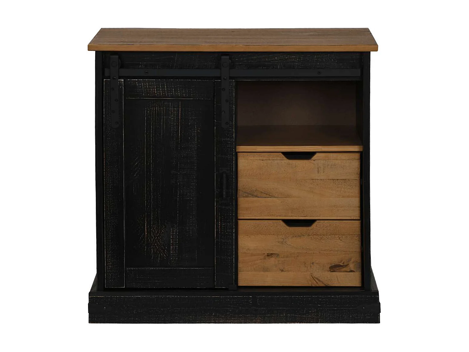 Buffet HALDEN porte coulissante noir 80x40x80 cm bois massif