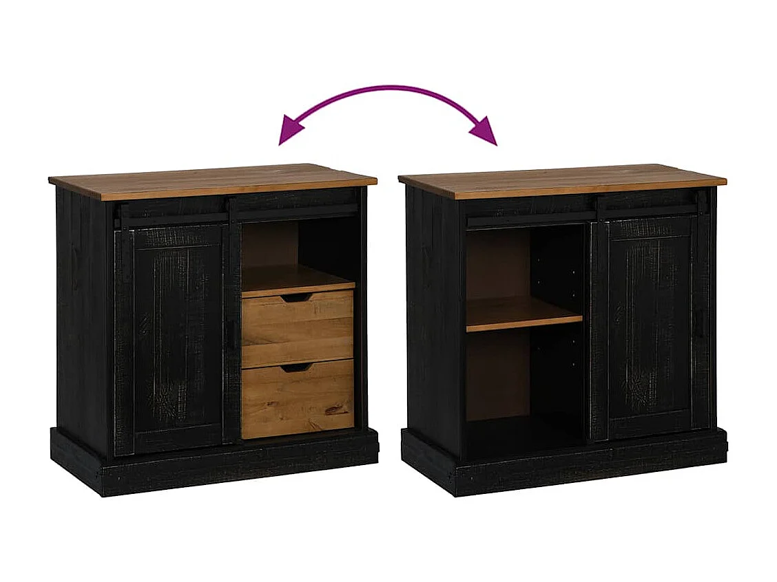 Buffet HALDEN porte coulissante noir 80x40x80 cm bois massif