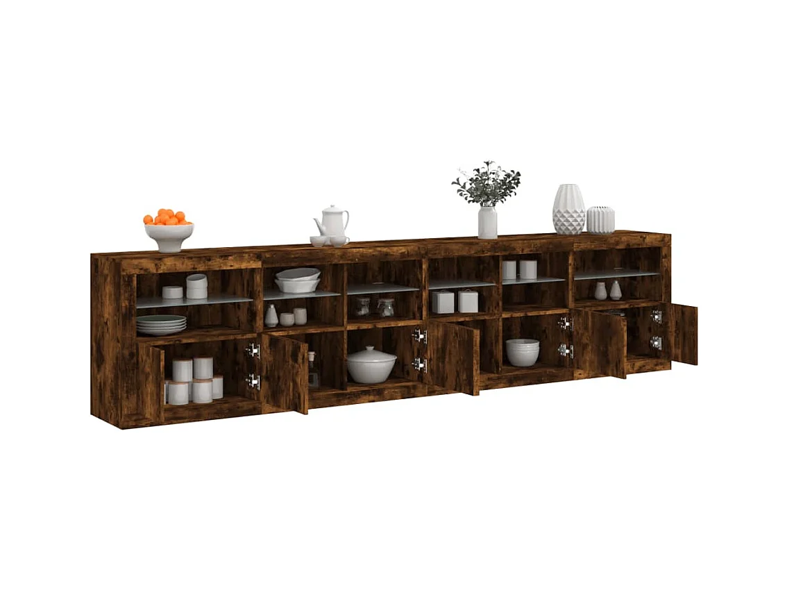 Buffet avec lumières LED chêne fumé 283x37x67 cm