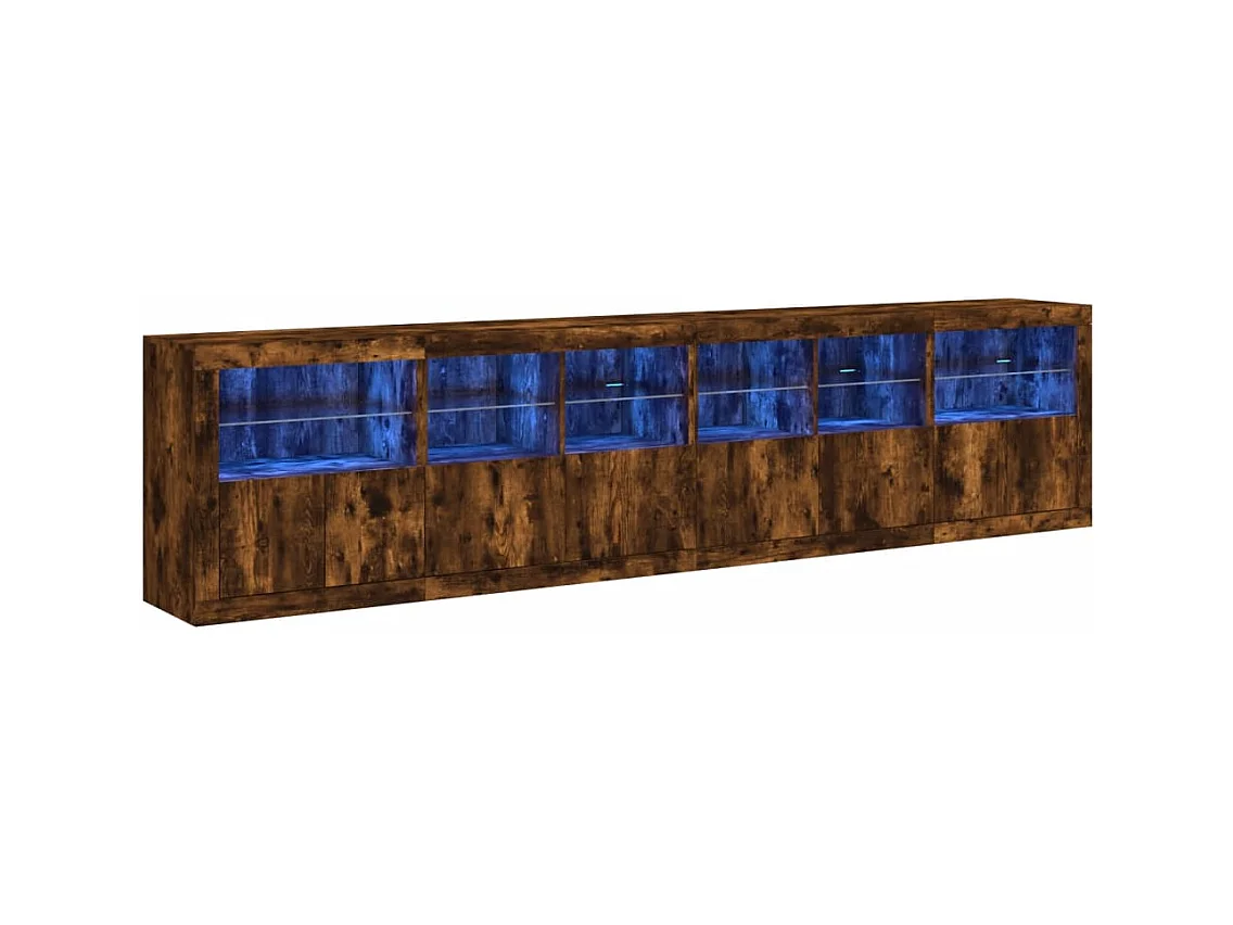 Buffet avec lumières LED chêne fumé 283x37x67 cm