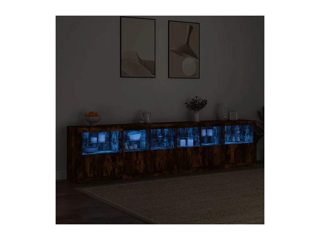 Buffet avec lumières LED chêne fumé 283x37x67 cm