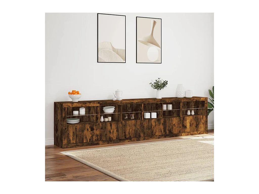 Buffet avec lumières LED chêne fumé 283x37x67 cm