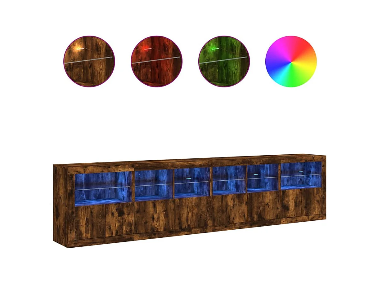 Buffet avec lumières LED chêne fumé 283x37x67 cm