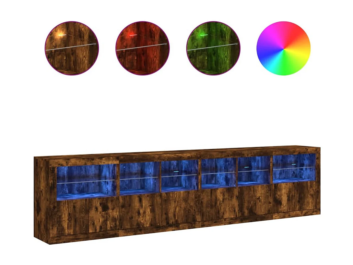 Buffet avec lumières LED chêne fumé 283x37x67 cm