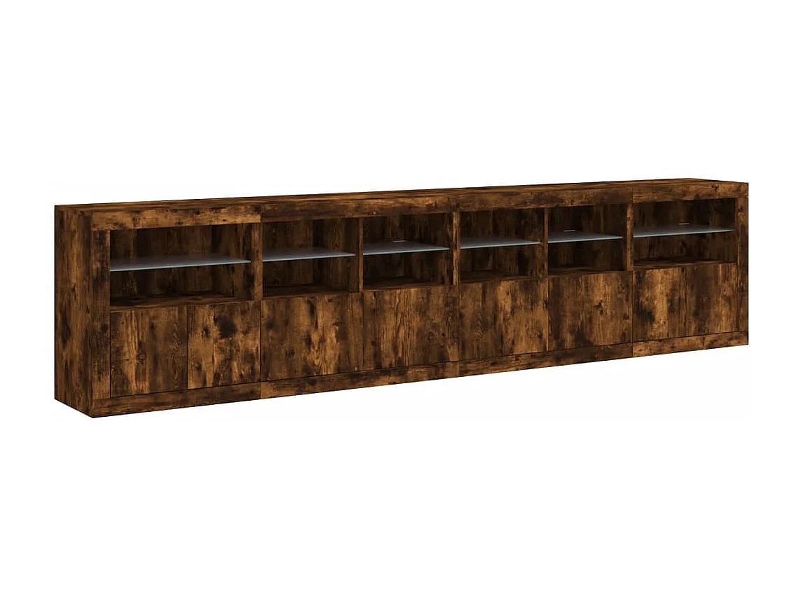 Buffet avec lumières LED chêne fumé 283x37x67 cm