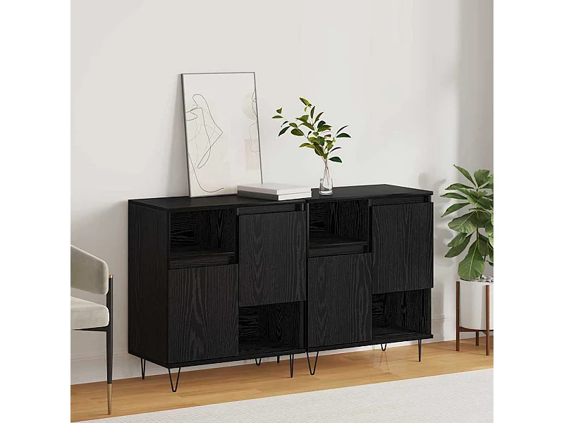 Dressoirs 2 pcs Zwart eiken 120 x 35 x 70 cm Bewerkt hout