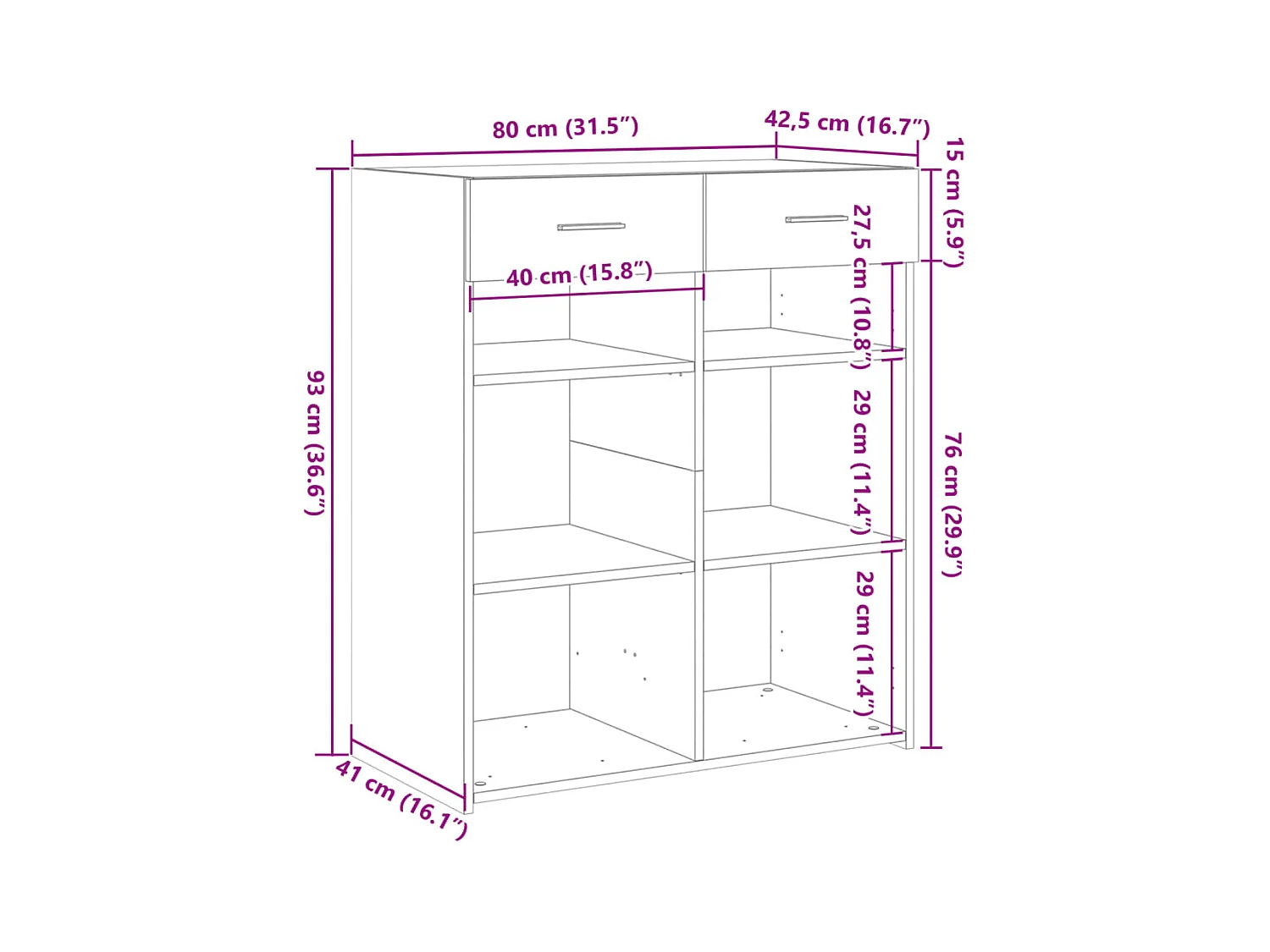 Buffet blanc 80x42,5x93 cm bois d'ingénierie