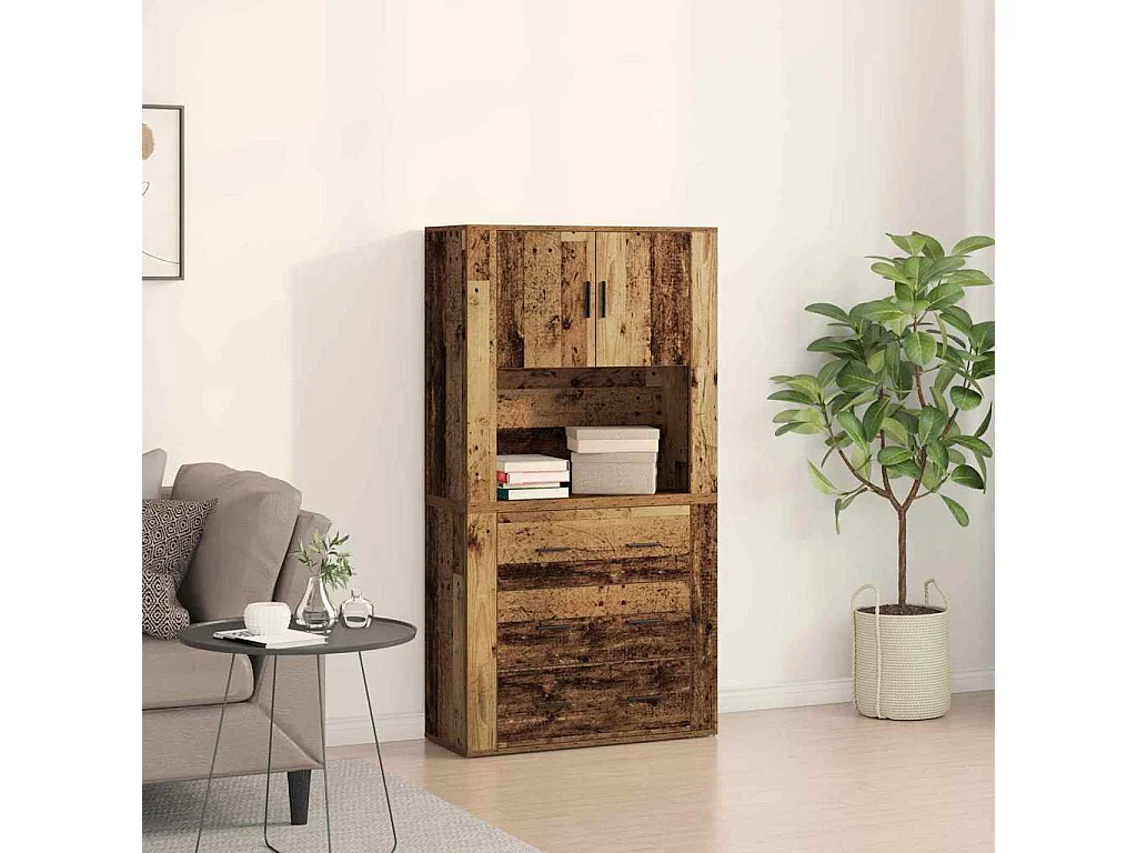 Hoge Kast met lade Oud hout 80 x 33 x 150 cm Bewerkt hout