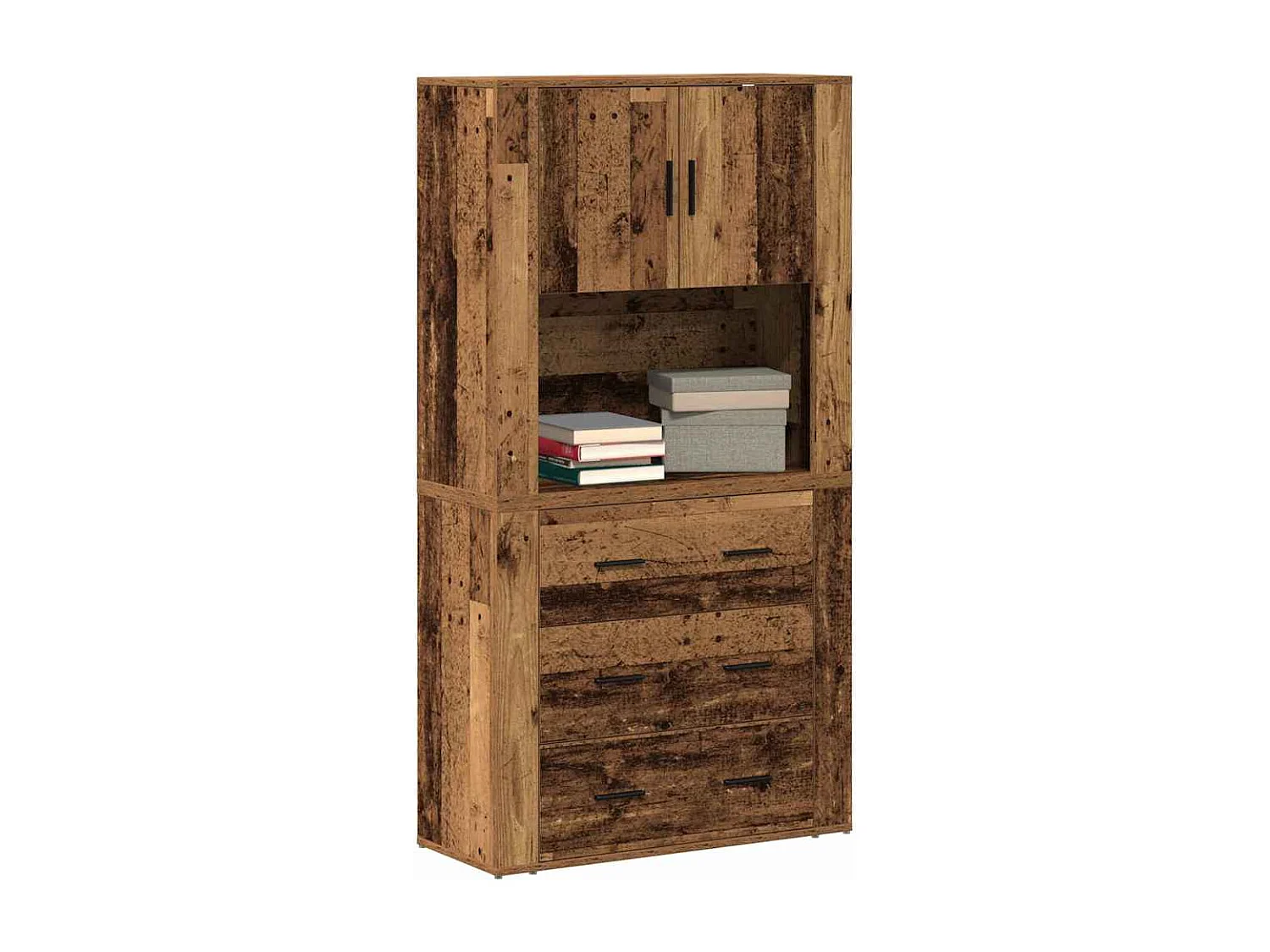Hoge Kast met lade Oud hout 80 x 33 x 150 cm Bewerkt hout
