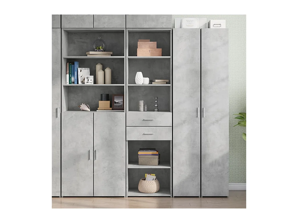 Buffet haut gris béton 50x42,5x185 cm bois d'ingénierie