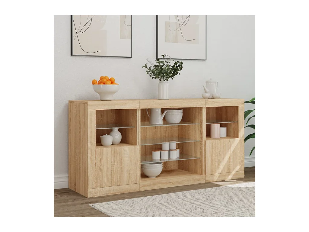 Buffet avec lumières LED chêne sonoma 142,5x37x67 cm