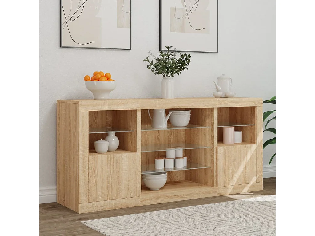 Dressoir met LED-verlichting 142,5x37x67 cm sonoma eikenkleurig