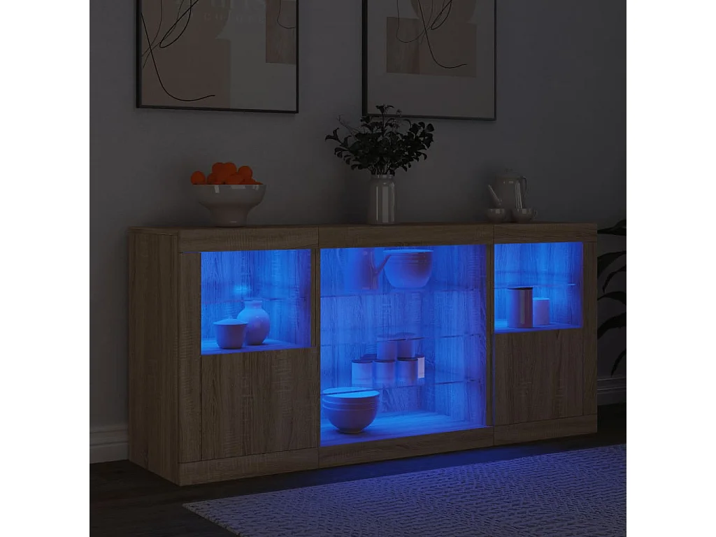Dressoir met LED-verlichting 142,5x37x67 cm sonoma eikenkleurig