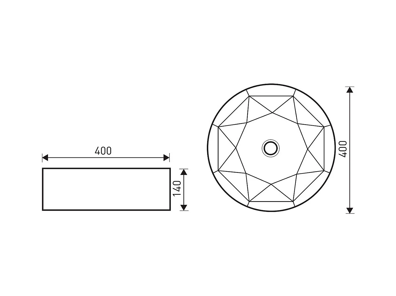 Vasque à poser ronde en céramique ELYNA design intérieur en forme de diamant Ø40 cm