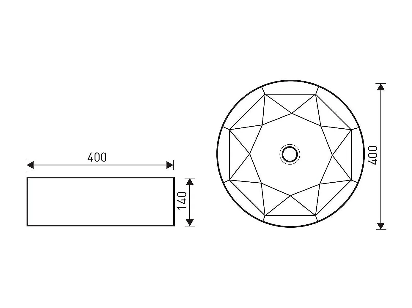 Rundes Aufsatzwaschbecken aus Keramik ELYNA mit innen diamantförmigem Design Ø40 cm