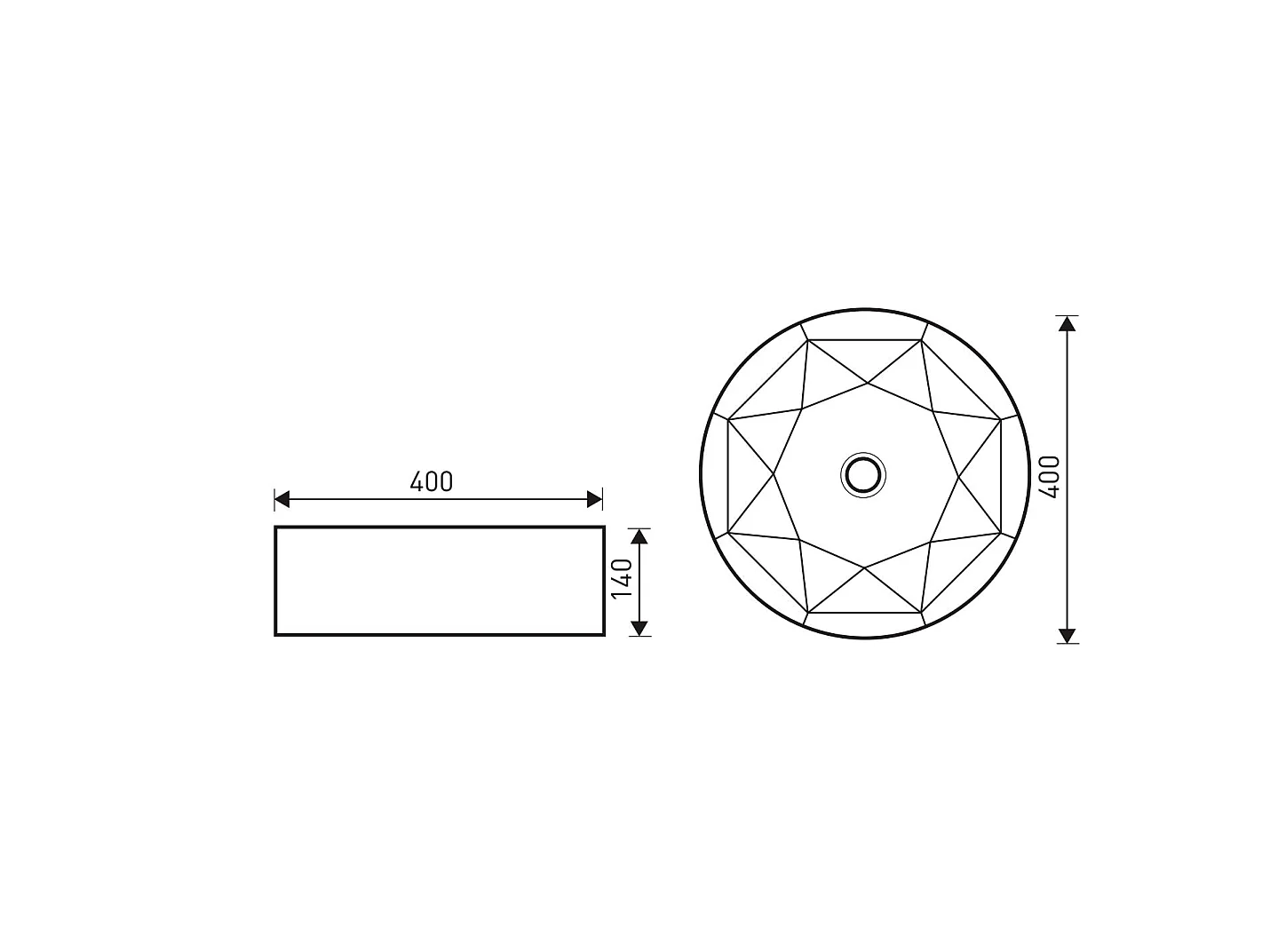 Vasque à poser ronde en céramique ELYNA design intérieur en forme de diamant Ø40 cm