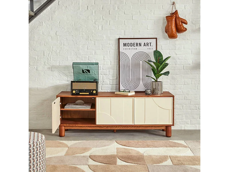 Meuble TV 2 Portes Design "Jilani" 140cm Marron