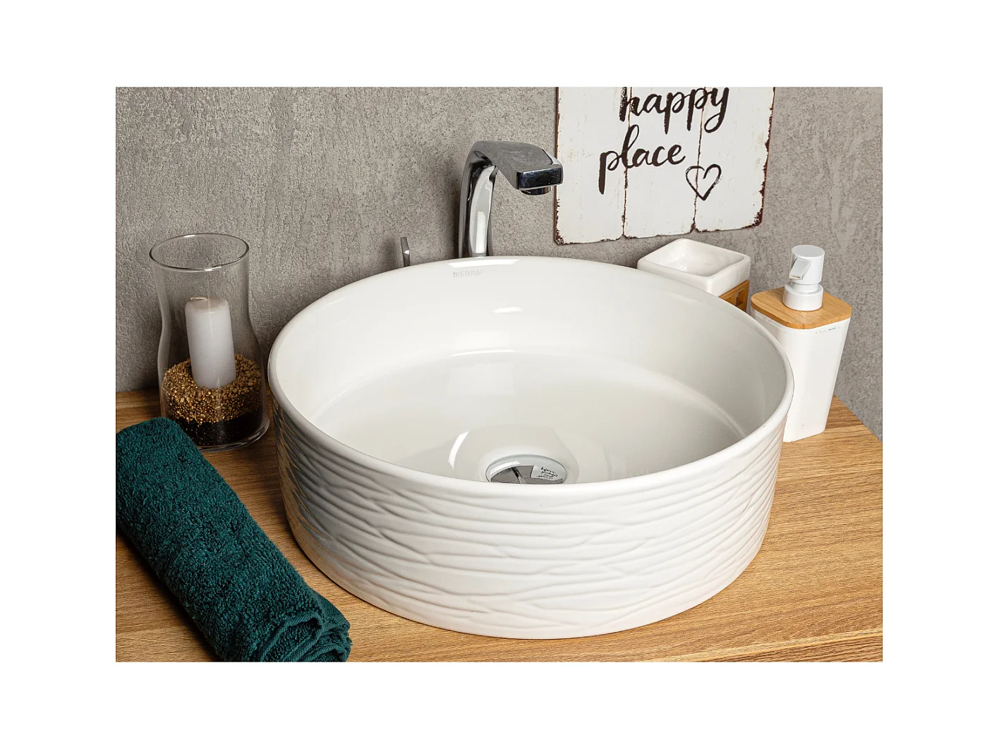 Vasque à poser ronde en céramique PRISMA extérieur rainuré Ø40 cm