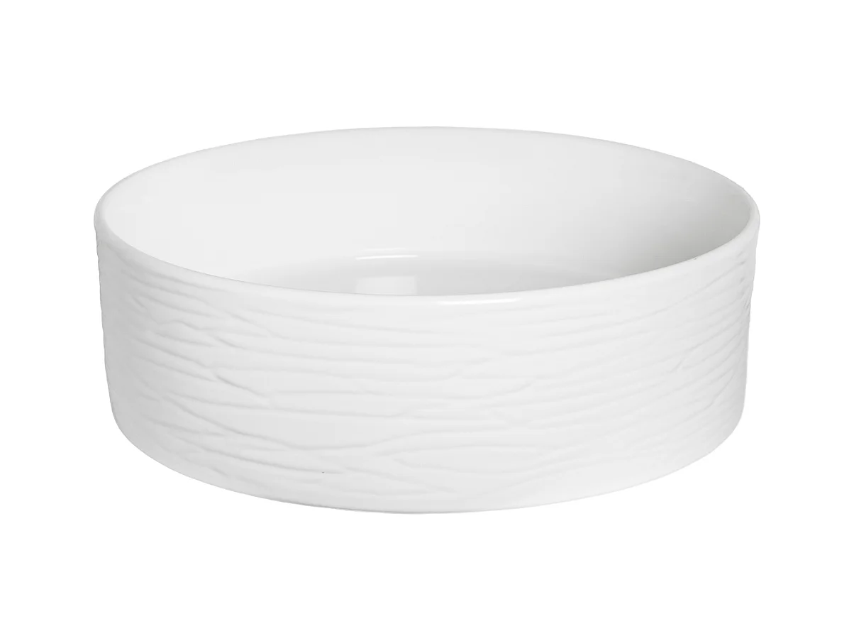 Vasque à poser ronde en céramique PRISMA extérieur rainuré Ø40 cm