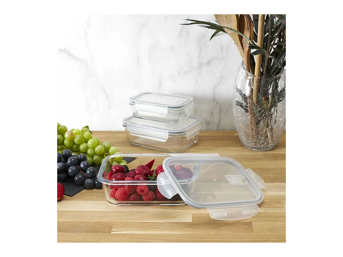 Lot de 3 Plats en Verre avec Couvercles en Plastique Hermétiques - ERNESTO