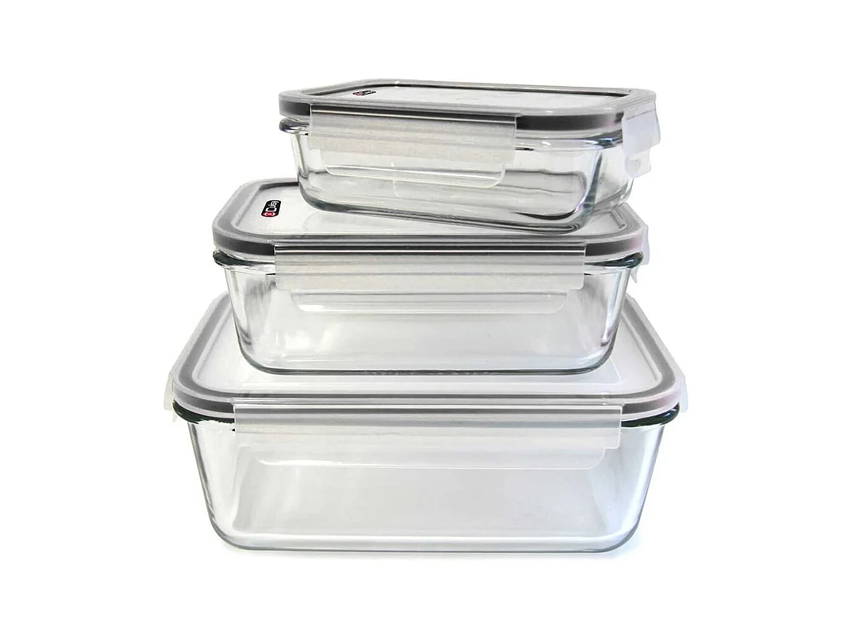 Lot de 3 Plats en Verre avec Couvercles en Plastique Hermétiques