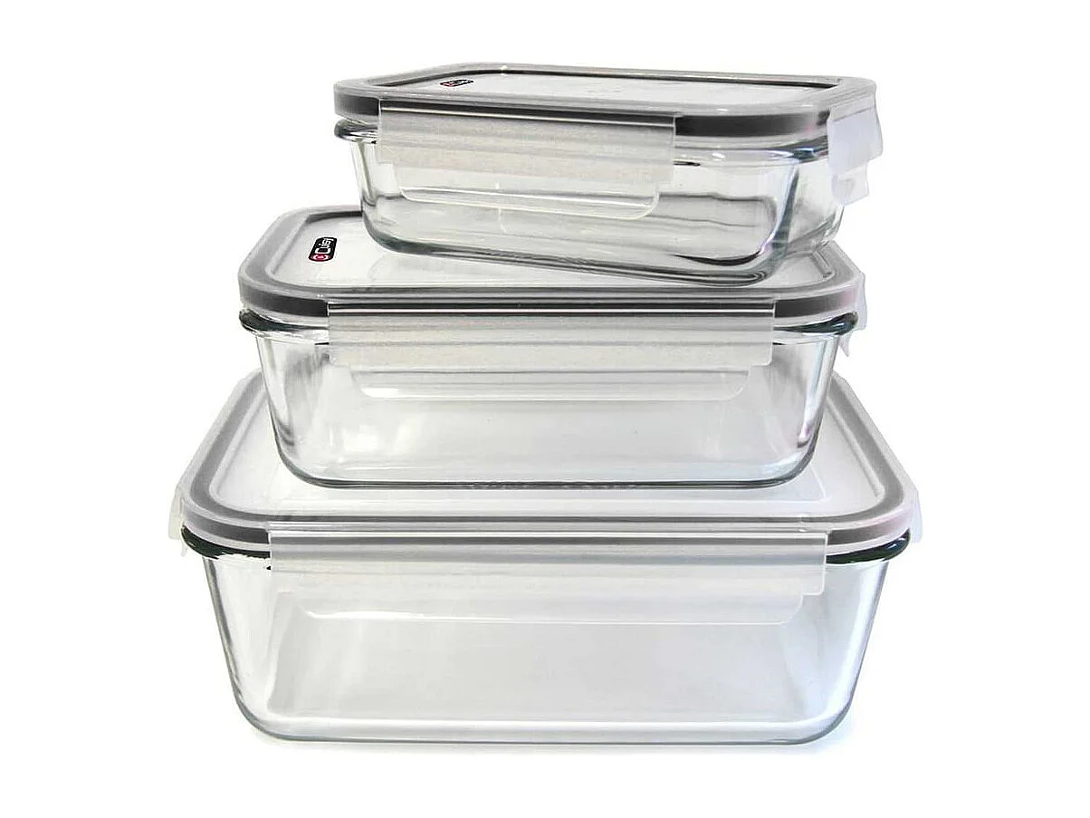 Lot de 3 Plats en Verre avec Couvercles en Plastique Hermétiques - ERNESTO