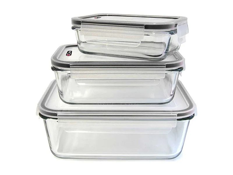 Lot de 3 Plats en Verre avec Couvercles en Plastique Hermétiques - ERNESTO