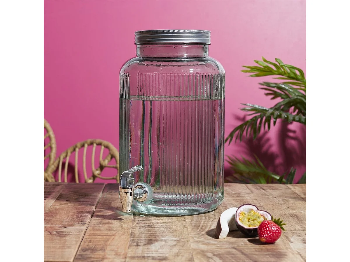 Distributeur à boisson 5L en verre bleuté avec robinet