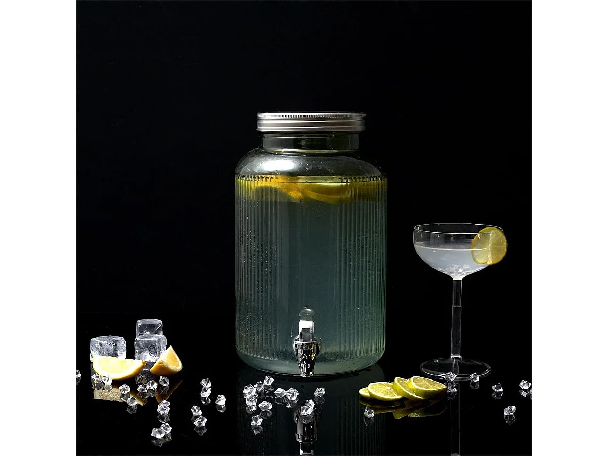 Distributeur à boisson 5L en verre bleuté avec robinet