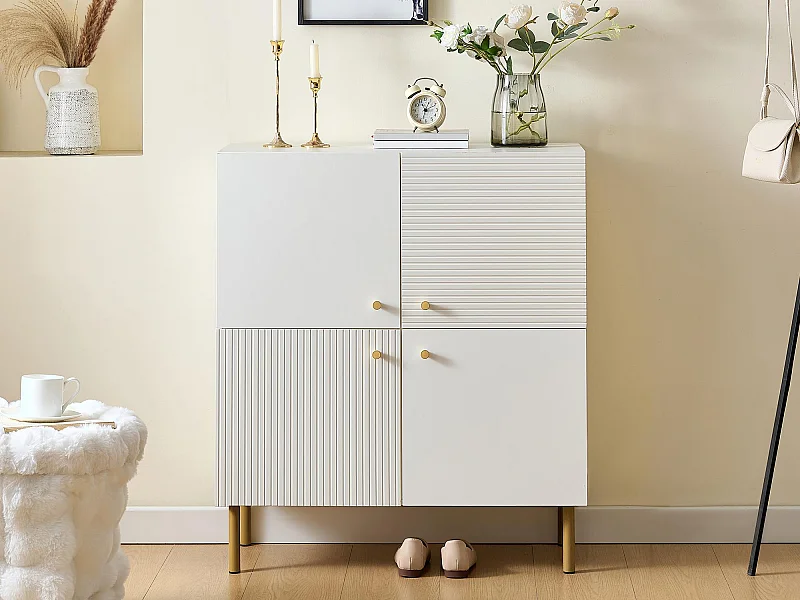 Schuhschrank 80x36x90cm - 4 Türen - Metallfüße - MDF - Weiß