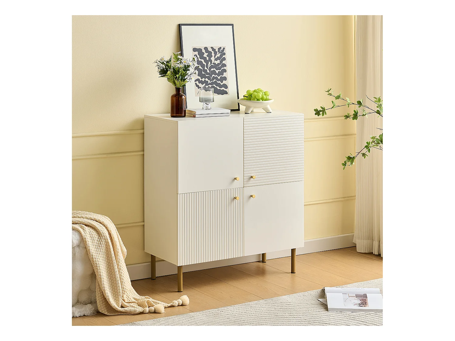 Meuble à chaussures 80x36x90cm - 4 portes - Pieds en métal - MDF - Blanc