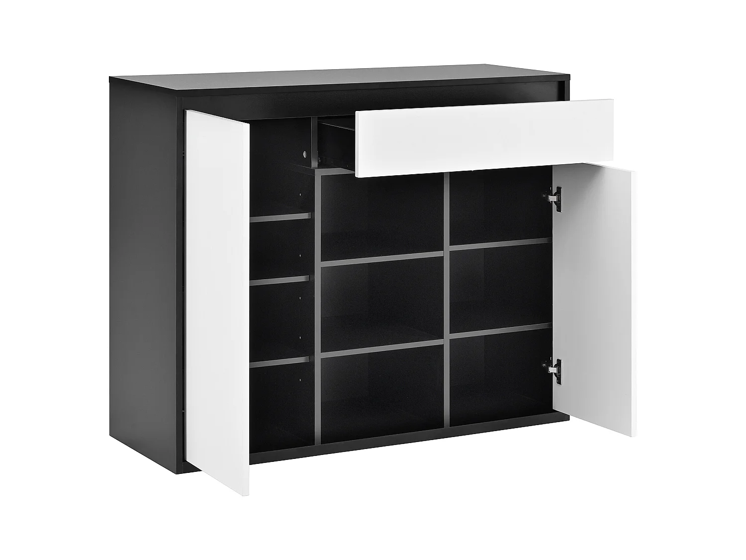 Meuble à chaussures 105x39.5x86 cm - 2 portes et 1 tiroir - Avec éclairage LED - Avec étagères réglables - Blanc + Noir