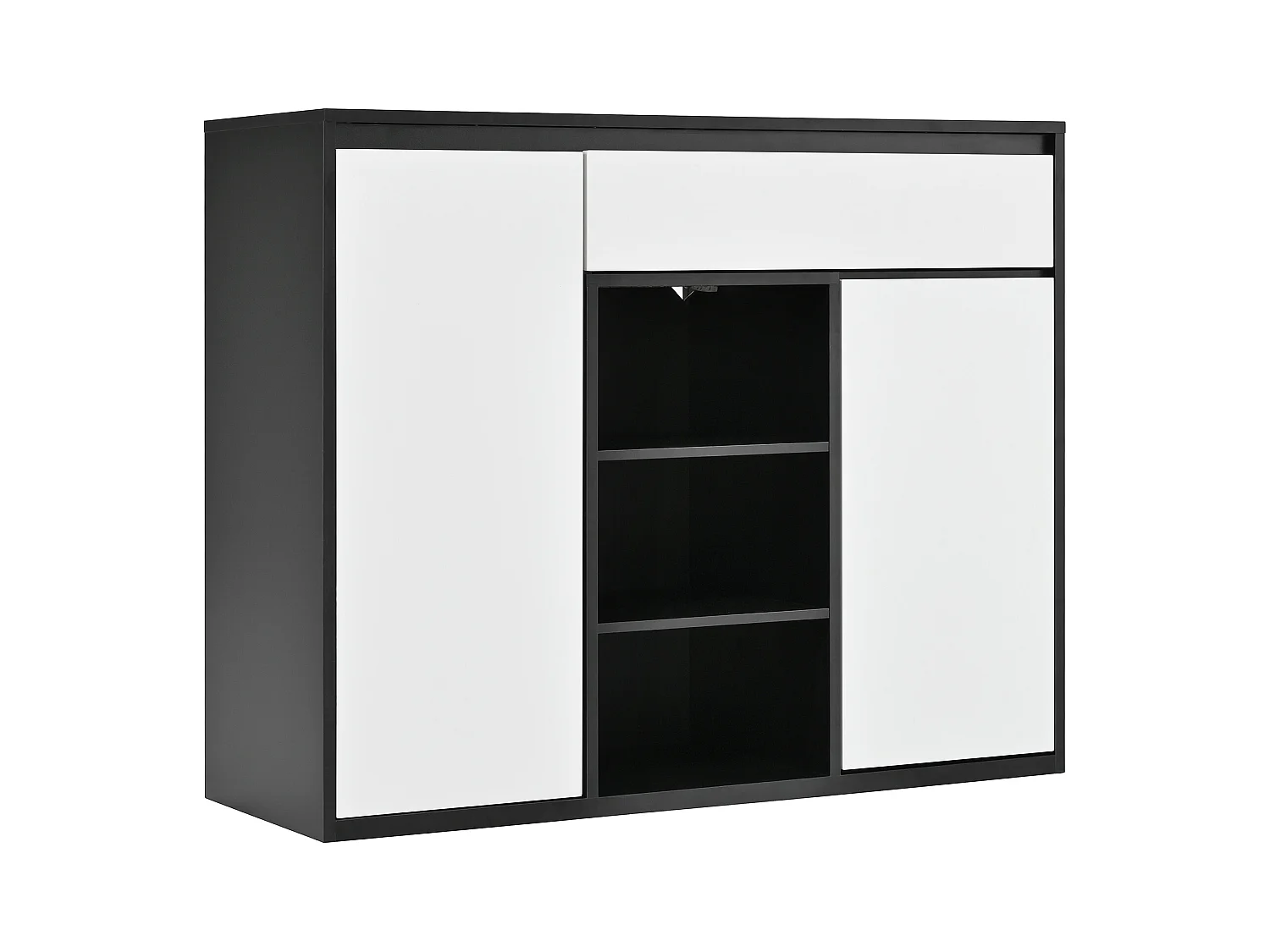 Meuble à chaussures 105x39.5x86 cm - 2 portes et 1 tiroir - Avec éclairage LED - Avec étagères réglables - Blanc + Noir