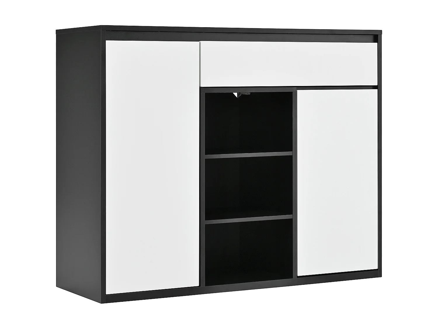 Schuhschrank 105x39.5x86 cm - 2 Türen und 1 Schublade - Mit LED-Beleuchtung - Mit verstellbaren Regalen - Weiß + Schwarz