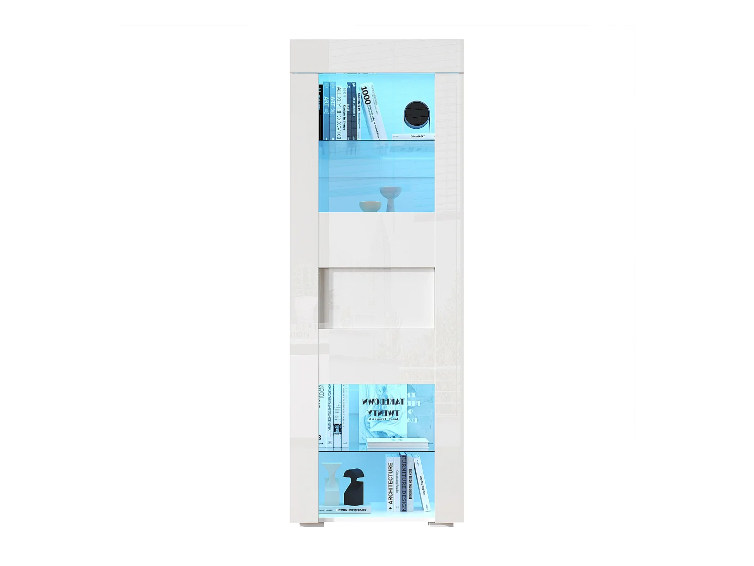 Vitrine brillante 60x40x170 cm - avec éclairage LED - 1 porte - Étagères en verre - Blanc