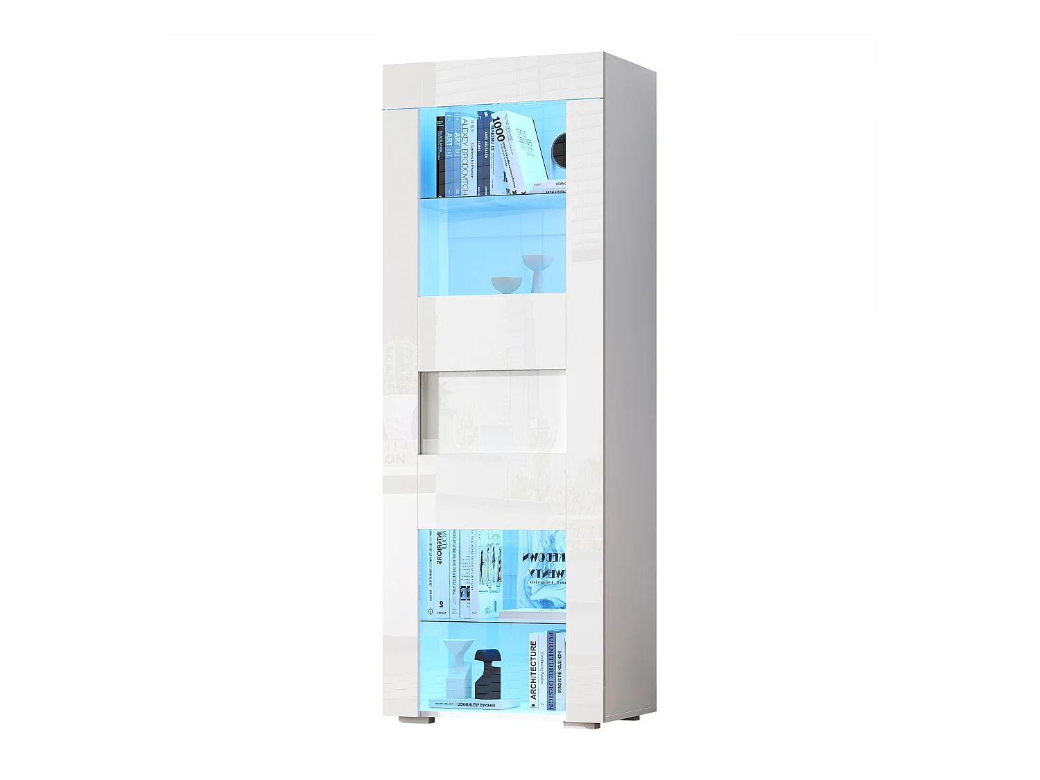 Vitrine brillante 60x40x170 cm - avec éclairage LED - 1 porte - Étagères en verre - Blanc