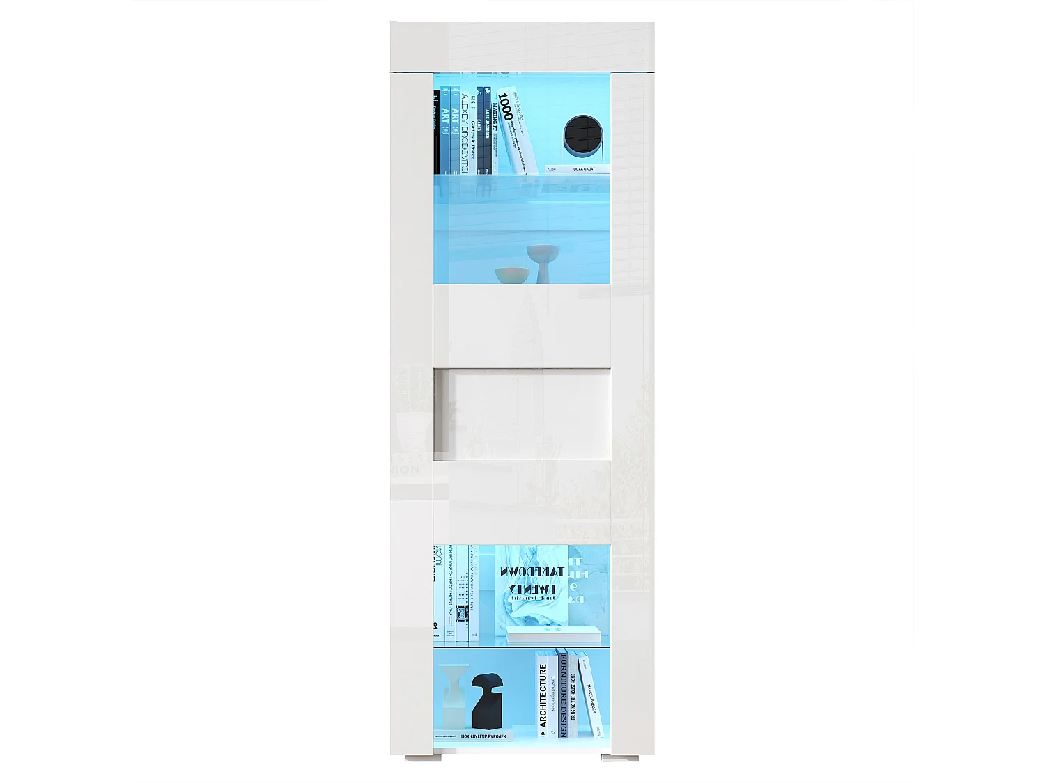 Vitrine brillante 60x40x170 cm - avec éclairage LED - 1 porte - Étagères en verre - Blanc
