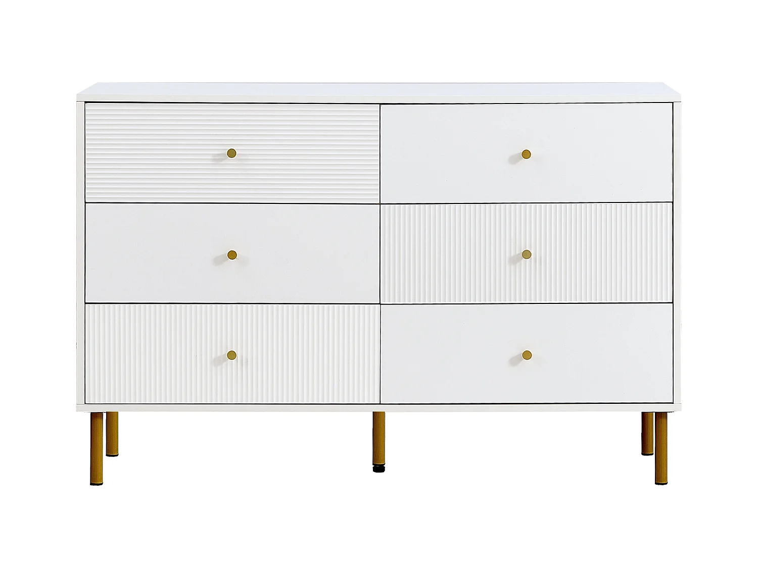 Buffet moderne 120x40x78 cm - 6 tiroirs - Pieds en métal - MDF - Blanc