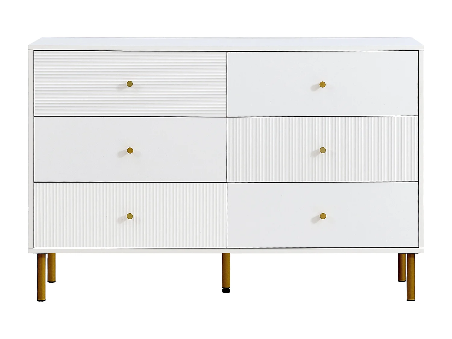 Buffet moderne 120x40x78 cm - 6 tiroirs - Pieds en métal - MDF - Blanc