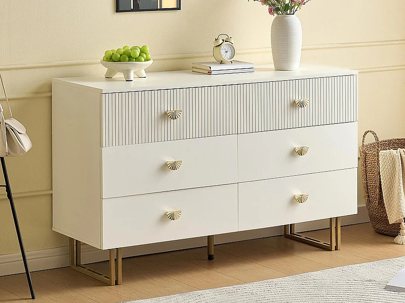 Modernes Buffet 120x40x75 cm - mit 6 Schubladen - Stahlfüße - MDF - Weiß