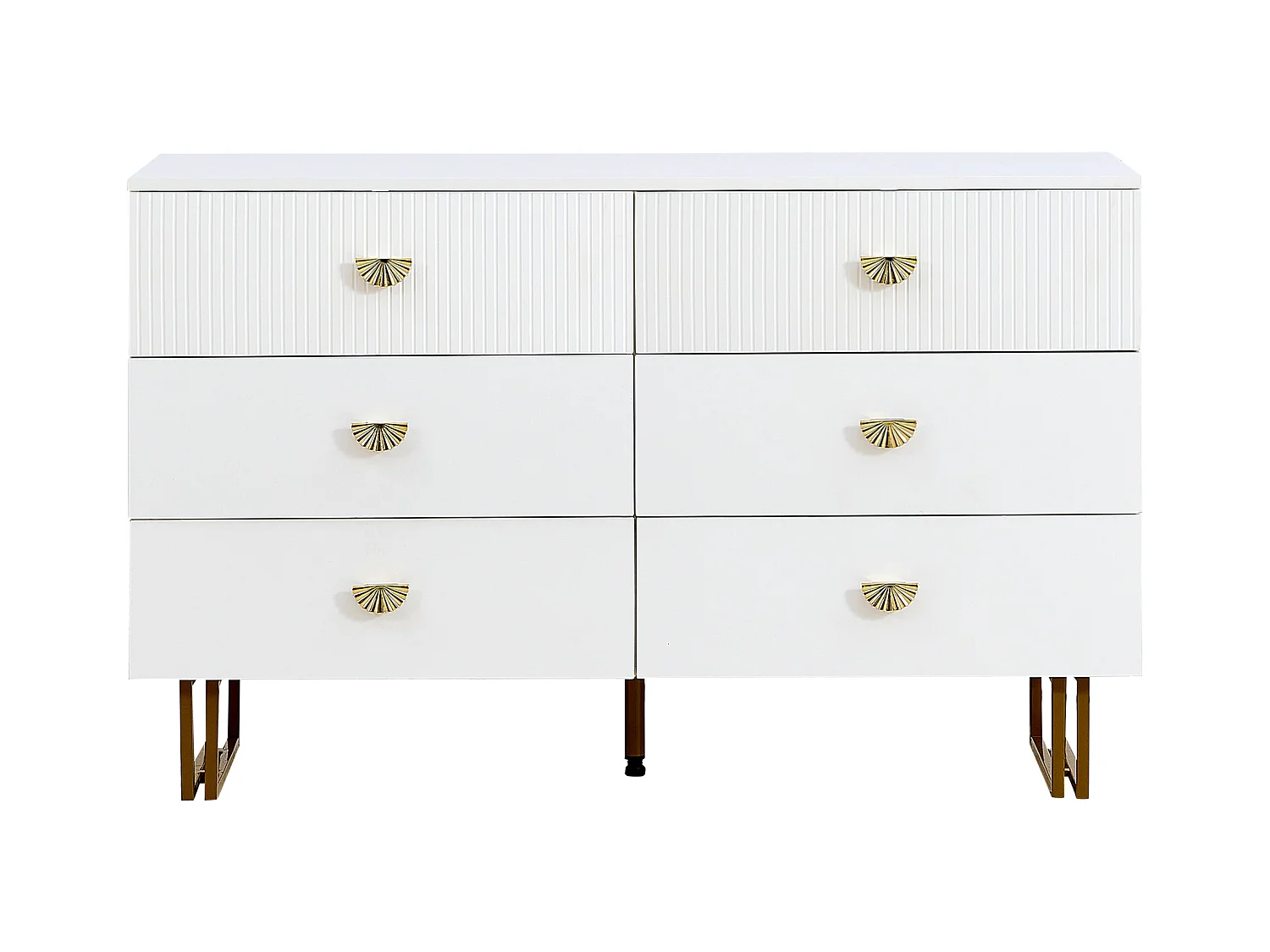 Buffet moderne 120x40x75 cm - avec 6 tiroirs - Pieds en acier - MDF - Blanc