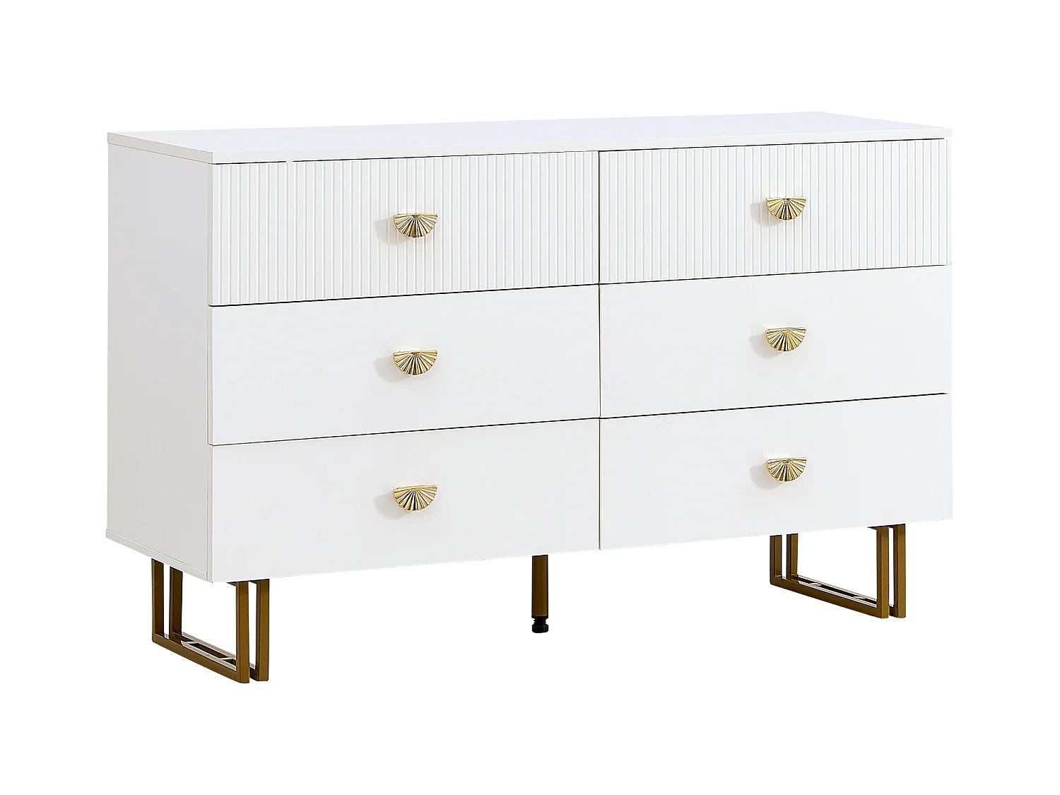 Buffet moderne 120x40x75 cm - avec 6 tiroirs - Pieds en acier - MDF - Blanc
