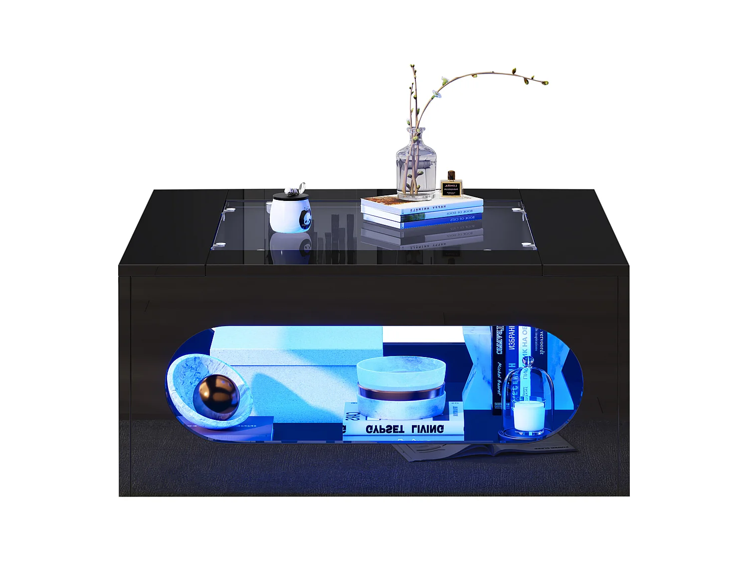 Table basse haute brillance 70x70x35 cm - avec éclairage LED - Plateau en verre trempé - MDF - Noir