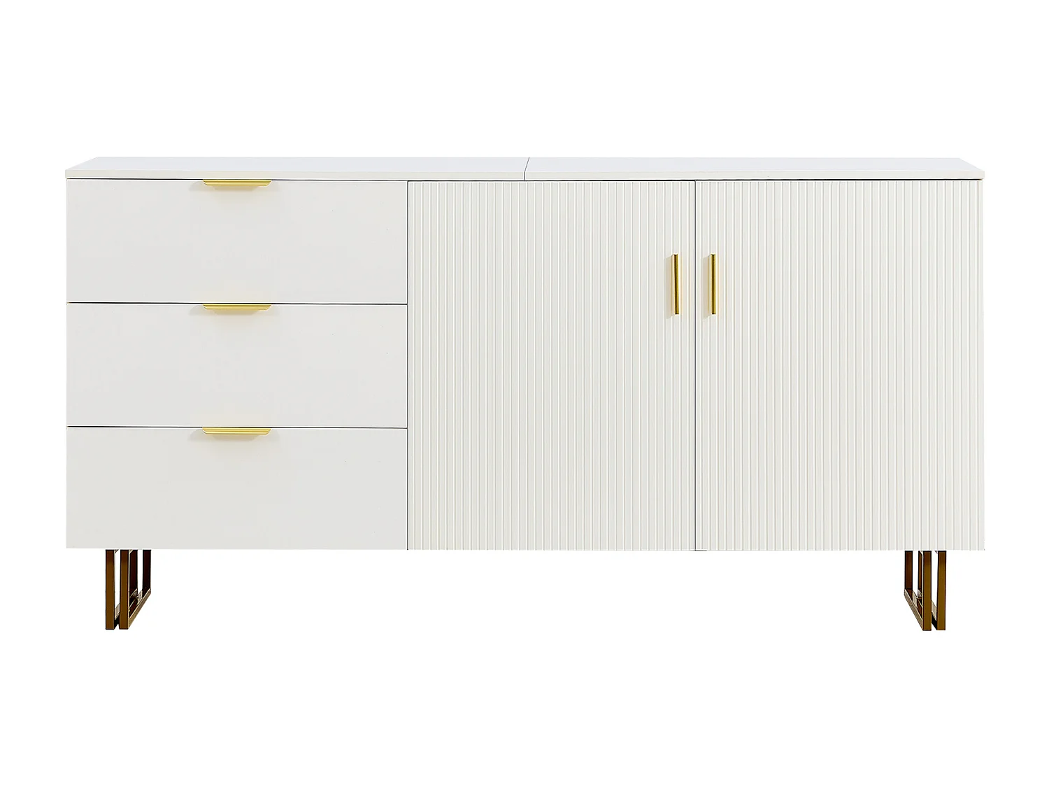 Modernes Buffet 160x40x81,5 cm - mit 2 Türen und 3 Schubladen - Metallfüße - MDF - Weiß