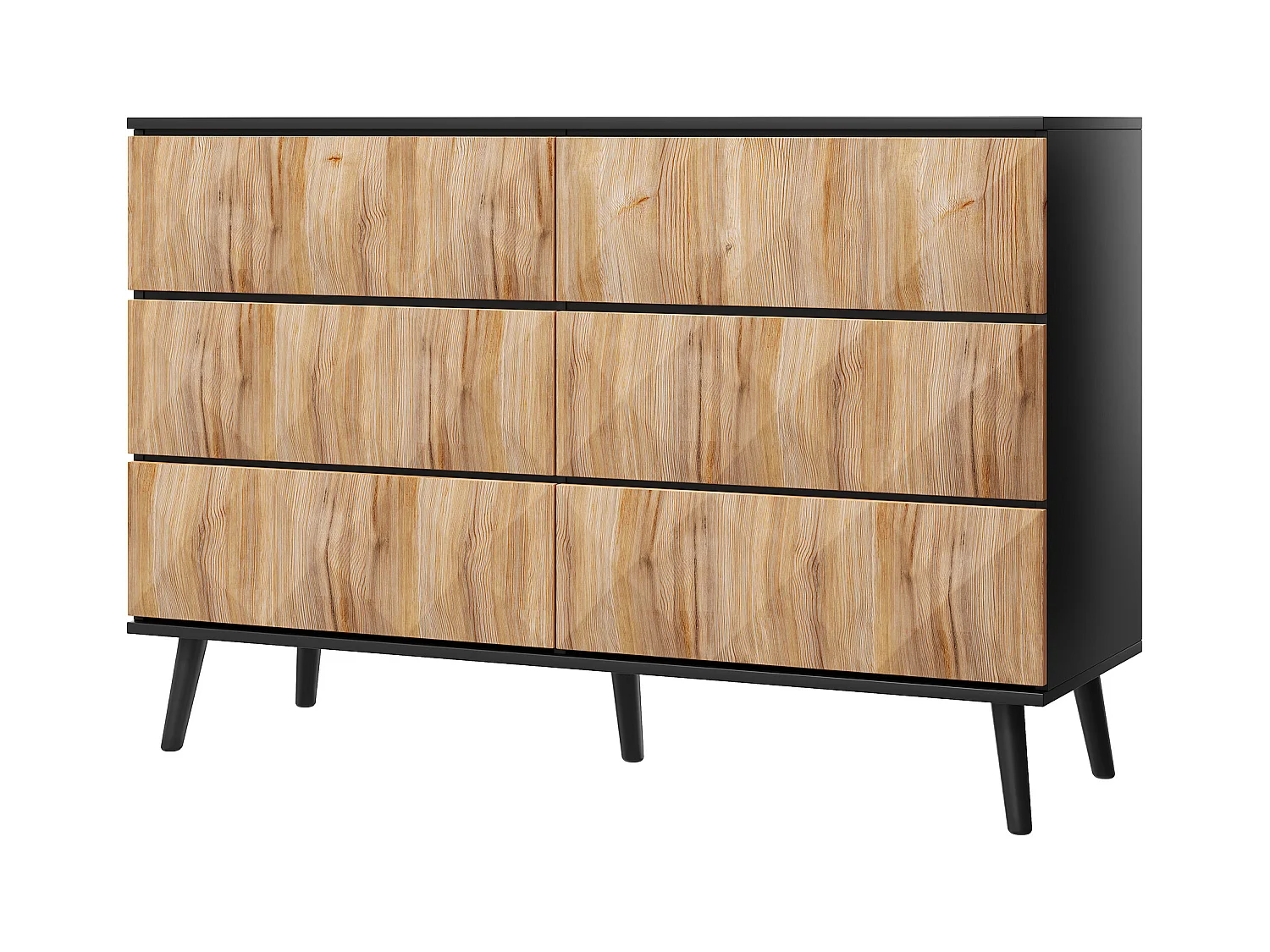Buffet 120x40x85 cm - 6 tiroirs - Structure en fer - MDF + panneaux de particules - Naturel + Noir