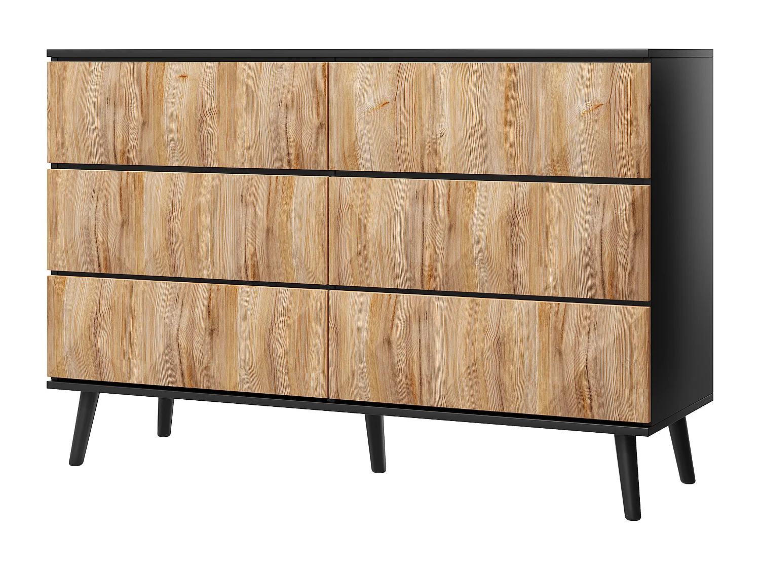 Buffet 120x40x85 cm - 6 tiroirs - Structure en fer - MDF + panneaux de particules - Naturel + Noir