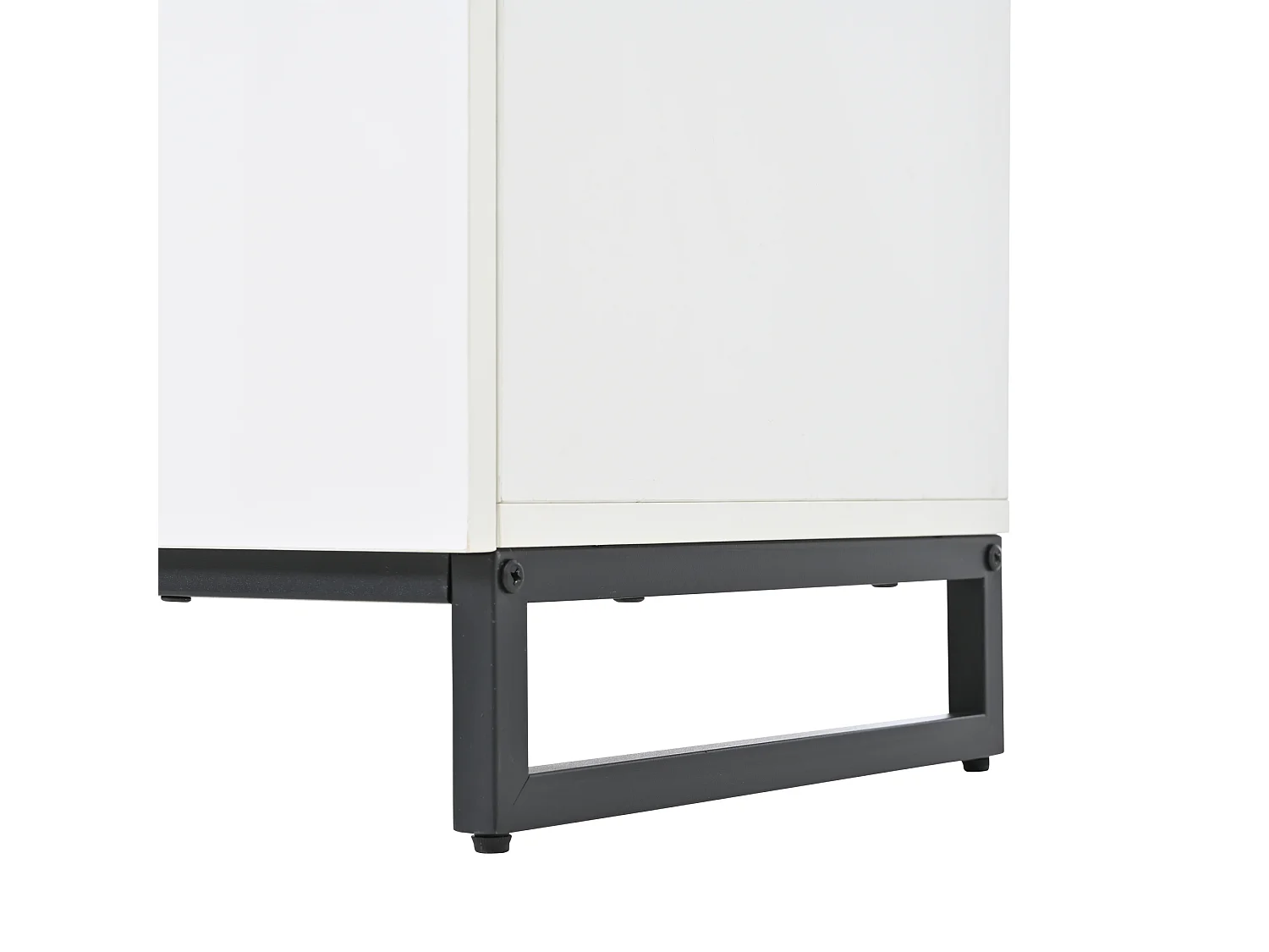 Credenza 140x39.5x78.5 cm - con 6 cassetti - 3 gambe in metallo - Finitura lucida - Bianco + Nero