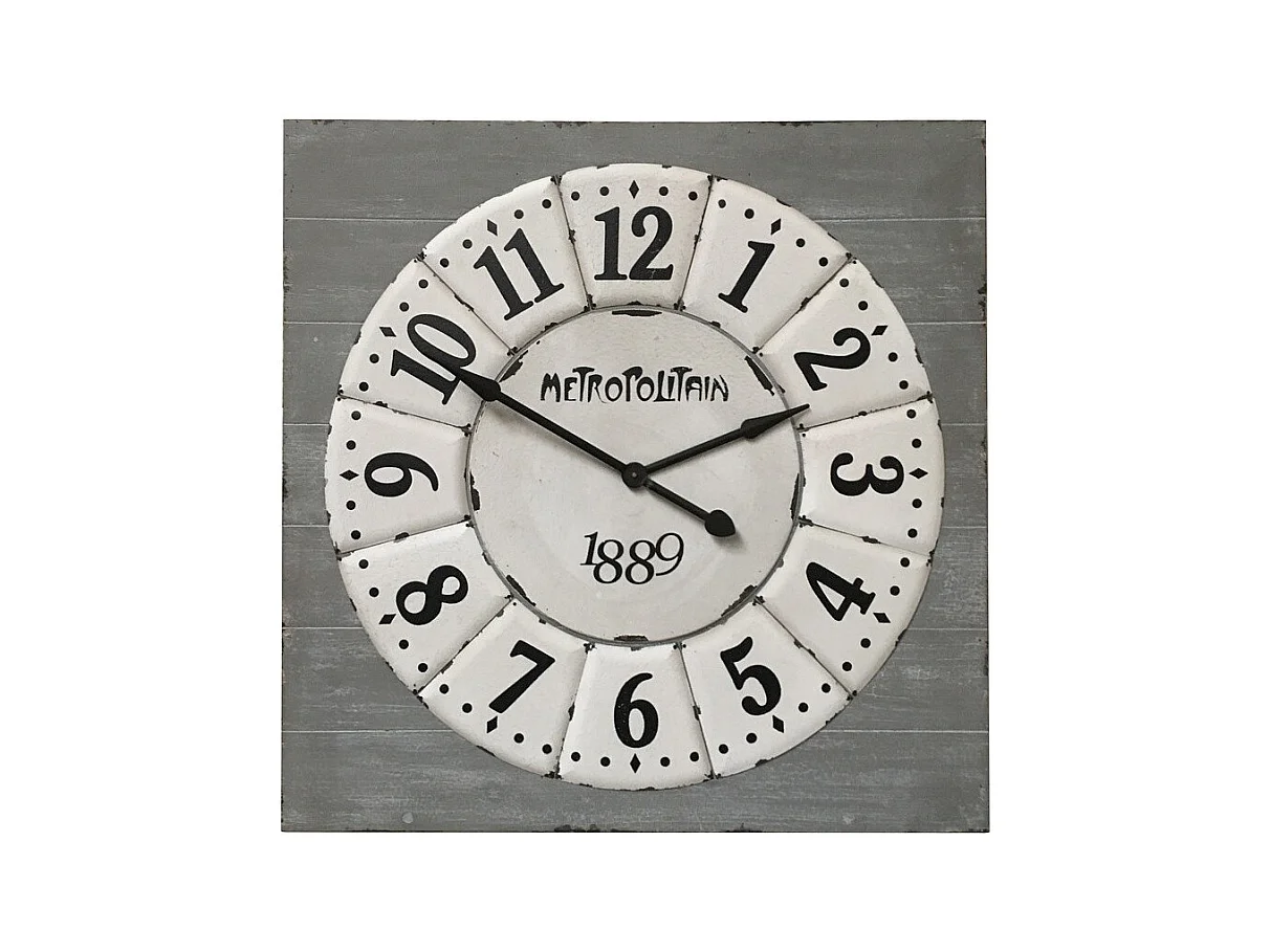 Grande horloge murale décorative vintage salon bois blanc gris 96 cm