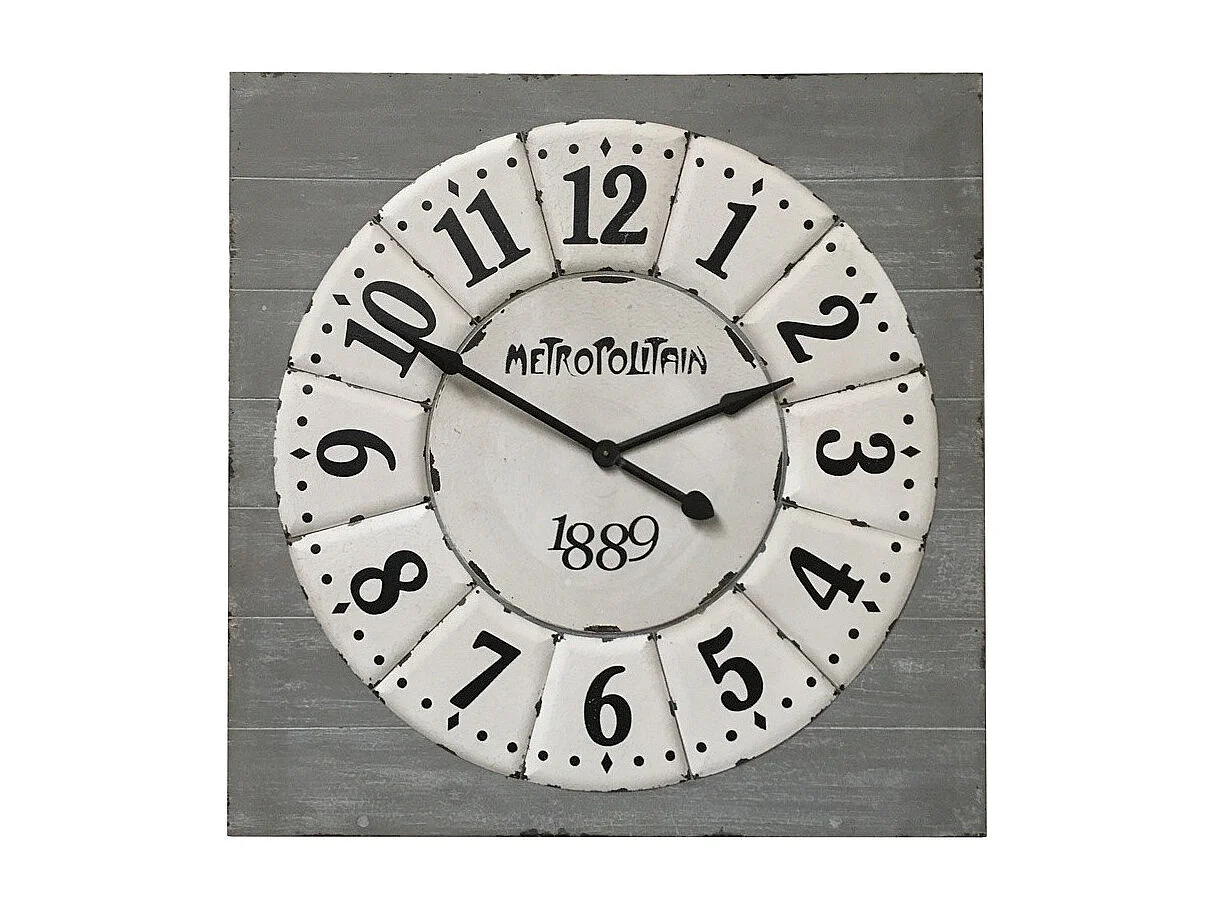 Grande horloge murale décorative vintage salon bois blanc gris 96 cm