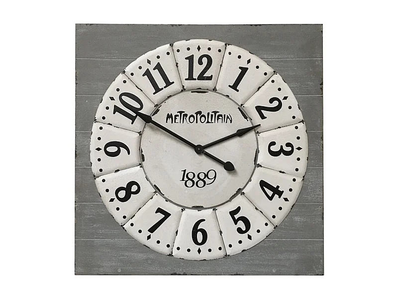 Grande horloge murale décorative vintage salon bois blanc gris 96 cm